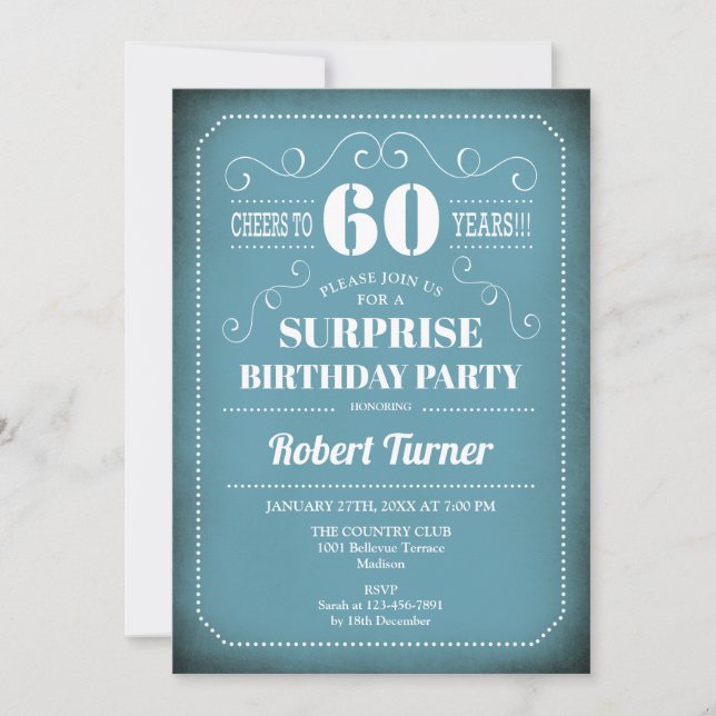 Surprise 60th Birthday Invitation - Blue White (Front)