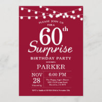 Surprise 60th Birthday Invitation Burgundy Red