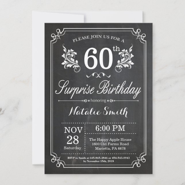 Surprise 60th Birthday Invitation Chalkboard (Front)