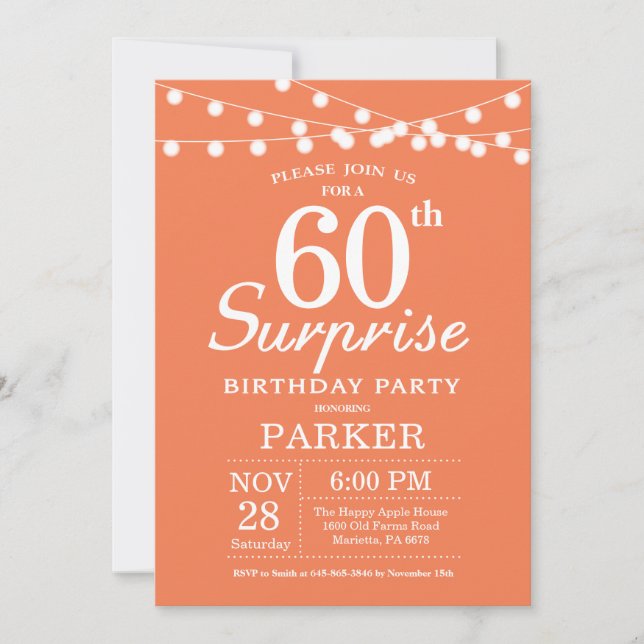 Surprise 60th Birthday Invitation Coral (Front)