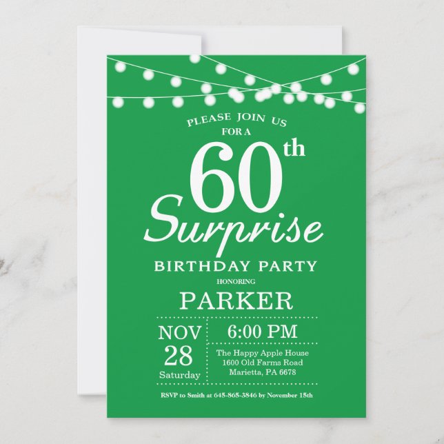 Surprise 60th Birthday Invitation Green (Front)