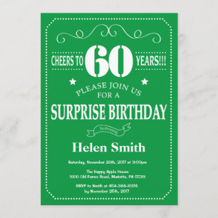 Surprise 60th Birthday Invitation Green and White