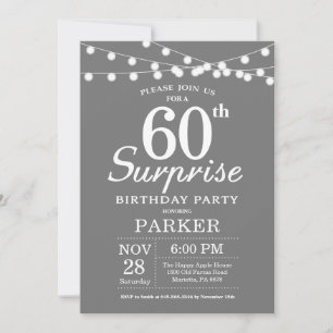 Surprise 60th Birthday Invitation Grey and White
