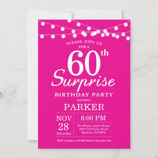 Surprise 60th Birthday Invitation Hot Pink (Front)