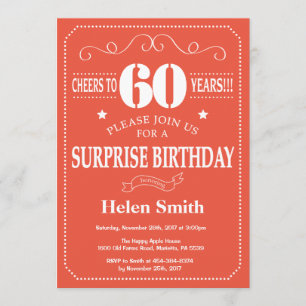 Surprise 60th Birthday Invitation Orange and White