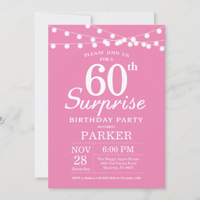 Surprise 60th Birthday Invitation Pink (Front)