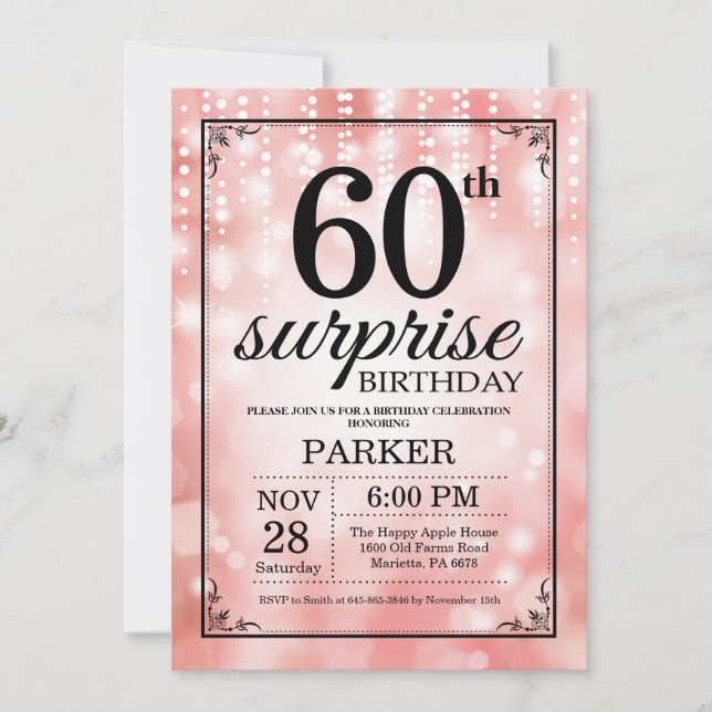 Surprise 60th Birthday Invitation Pink Glitter (Front)