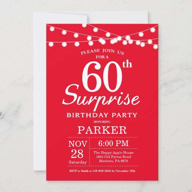 Surprise 60th Birthday Invitation Red (Front)