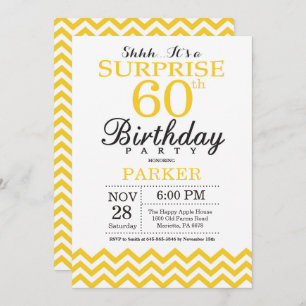 Surprise 60th Birthday Invitation Yellow Chevron