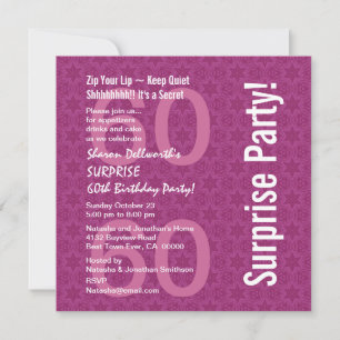 SURPRISE 60th Birthday Modern Dark Pink Stars Invitation