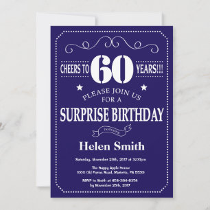 Surprise 60th Birthday Navy Blue and White Invitation