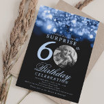SURPRISE 60th Birthday Navy Blue Midnight Glam  Invitation<br><div class="desc">An elegant "60th Birthday" party invitation design with personalised photo,  modern typography and a string lights background.</div>