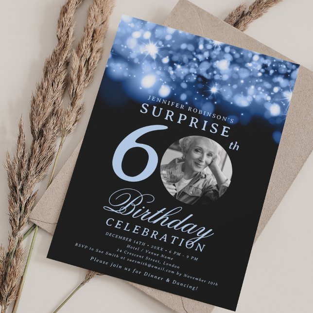 SURPRISE 60th Birthday Navy Blue Midnight Glam  Invitation (SURPRISE 60th Birthday Navy Blue Midnight Glam Invitation)