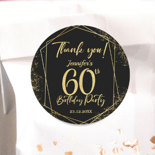 Surprise 60th Birthday Party Black & Gold Glitter Classic Round Sticker