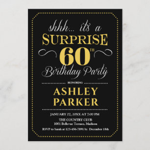 Surprise 60th Birthday Party - Black Gold Invitation