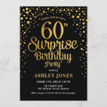 Surprise 60th Birthday Party - Black & Gold Invitation<br><div class="desc">Surprise 60th Birthday Party Invitation.
Elegant design in black and faux glitter gold. Features stylish script font and confetti. Message me if you need custom age.</div>