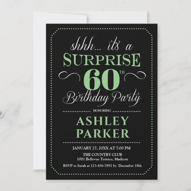 Surprise 60th Birthday Party - Black Green Invitation (Front)
