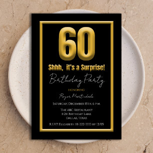 Surprise 60th Birthday Party Bold Gold and Black  Invitation