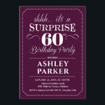 Surprise 60th Birthday Party - Burgundy White Invitation<br><div class="desc">Surprise 60th Birthday Party Invitation.
Simple classy design in burgundy marsala wine and white. Features elegant script font.  Surprise bday celebration for man or woman. Can be customized into any age!</div>
