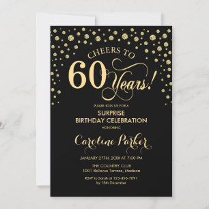 Surprise 60th Birthday Party - Gold Black Invitation