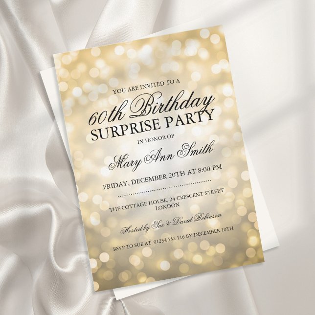 Surprise 60th Birthday Party Gold Glitter Lights Invitation (Creator Uploaded)