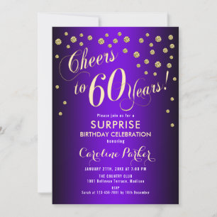 Surprise 60th Birthday Party - Gold Purple Invitation