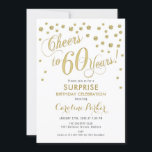 Surprise 60th Birthday Party Gold White Invitation<br><div class="desc">Surprise 60th Birthday Party Invitation Elegant design with faux glitter gold and white. Features script font and confetti. Cheers to 60 Years! Perfect for a glam birthday celebration. Printed Zazzle invitations or instant download digital printable template. Personalize with your own details. Message me if you need a custom age.</div>