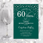 Surprise 60th Birthday Party - Green Silver Invitation<br><div class="desc">Surprise 60th Birthday Party Invitation.
Elegant design in emerald green and faux glitter silver. Features script font and diamonds confetti. Cheers to 60 Years! Message me if you need further customization.</div>