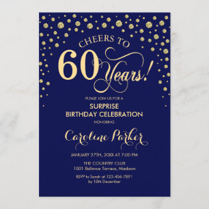 Surprise 60th Birthday Party - Navy Blue Gold Invitation