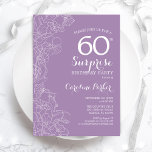 Surprise 60th Birthday Party - Purple Floral Invitation<br><div class="desc">Purple Floral Surprise 60th Birthday Party Invitation. Minimalist modern design featuring botanical accents and typography script font. Simple feminine invite card perfect for a stylish female surprise bday celebration. Can be customised to any age.</div>