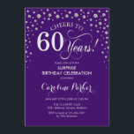 Surprise 60th Birthday Party - Purple Silver Invitation<br><div class="desc">Surprise 60th Birthday Party Invitation.
Elegant design in purple and faux glitter silver. Features script font and diamonds confetti. Cheers to 60 Years! Message me if you need further customization.</div>