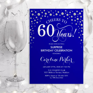Surprise 60th Birthday Party - Royal Blue Silver Invitation