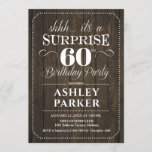 Surprise 60th Birthday Party - Rustic Wood Invitation<br><div class="desc">Surprise 60th Birthday Party Invitation.
Simple classy design with rustic dark brown wood pattern and white script font. Surprise bday celebration for man or woman. Can be customised into any age!</div>