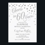 Surprise 60th Birthday Party - Silver White Invitation<br><div class="desc">Surprise 60th Birthday Party Invitation
Elegant design with faux glitter silver and white. Features script font and confetti. Cheers to 60 Years! Message me if you need a custom age.</div>