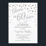 Surprise 60th Birthday Party - Silver White Invitation<br><div class="desc">Surprise 60th Birthday Party Invitation
Elegant design with faux glitter silver and white. Features script font and confetti. Cheers to 60 Years! Message me if you need a custom age.</div>