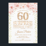 Surprise 60th Birthday Party - White Gold Pink Invitation<br><div class="desc">Surprise 60th Birthday Party Invitation.
Elegant design in faux glitter gold,  white and pink. Features confetti,  script font and watercolor blush pink flowers. Message me if you need further customization.</div>