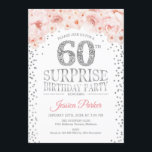 Surprise 60th Birthday Party - White Silver Pink Invitation<br><div class="desc">Surprise 60th Birthday Party Invitation.
Elegant design in faux glitter silver,  white and pink. Features confetti,  script font and watercolor blush pink flowers. Message me if you need further customization.</div>