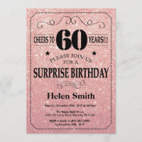 Surprise 60th Birthday Pink Rose Gold Glitter