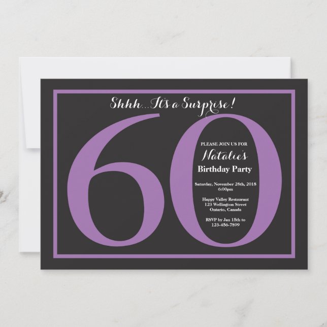 Surprise 60th Birthday Purple and Black Chalkboard Invitation (Front)