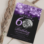 SURPRISE 60th Birthday Purple Midnight Glam  Invitation<br><div class="desc">An elegant "60th Birthday" party invitation design with personalised photo,  modern typography and a string lights background.</div>