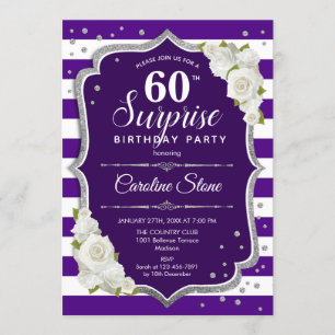 Surprise 60th Birthday - Purple Silver White Invitation