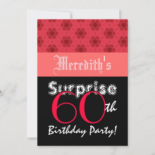 SURPRISE 60th Birthday Red and Black Stars L001 Invitation (Front)