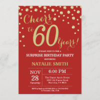 Surprise 60th Birthday Red and Gold Diamond