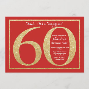 Surprise 60th Birthday Red and Gold Glitter Invitation