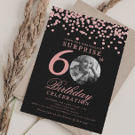 SURPRISE 60th Birthday Rose Gold Confetti Black Invitation<br><div class="desc">An elegant "60th Birthday" party invitation design with personalised photo,  modern typography and glitter confetti background.</div>