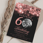 SURPRISE 60th Birthday Rose Gold Midnight Glam  Invitation<br><div class="desc">An elegant "60th Birthday" party invitation design with personalised photo,  modern typography and a string lights background.</div>