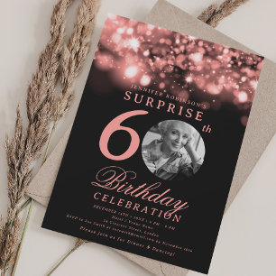 SURPRISE 60th Birthday Rose Gold Midnight Glam Invitation
