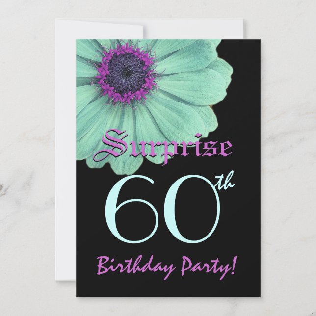 SURPRISE 60th Birthday Template Green Purple Daisy (Front)