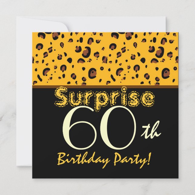 SURPRISE 60th Birthday Trendy Gold Black Leopard Invitation (Front)
