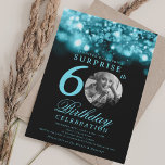 SURPRISE 60th Birthday Turquoise Midnight Glam  Invitation<br><div class="desc">An elegant "60th Birthday" party invitation design with personalised photo,  modern typography and a string lights background.</div>